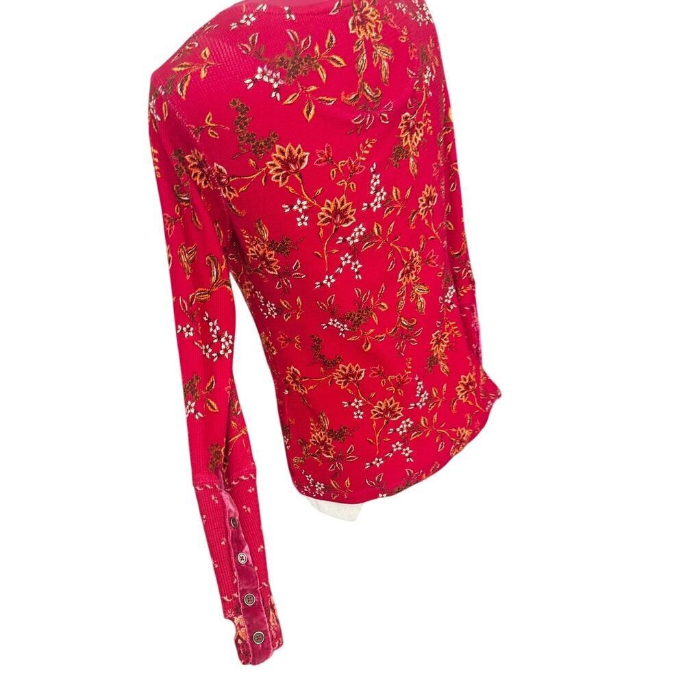 Sundance Loretta Floral Thermal Tee Velvet Cuffs Boho Cottagecore Petite Medium - Picture 4 of 6